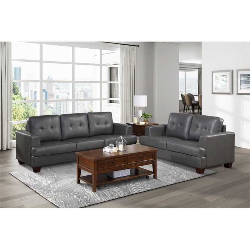 Lexicon Hinsall Faux Leather Loveseat in Gray   Transitional   Loveseats   by Homesquare  Houzz