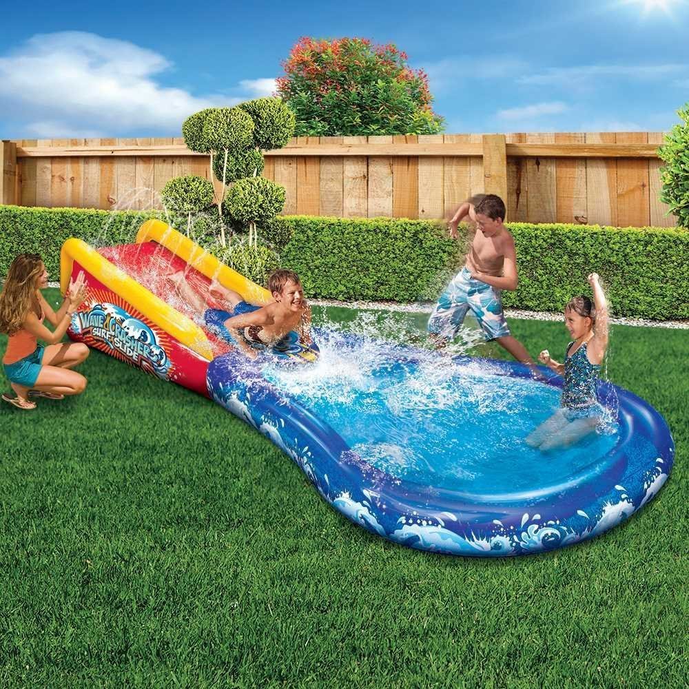 Banzai Inflatable Wave Crasher Surf Water Slide and Pool with Body Board