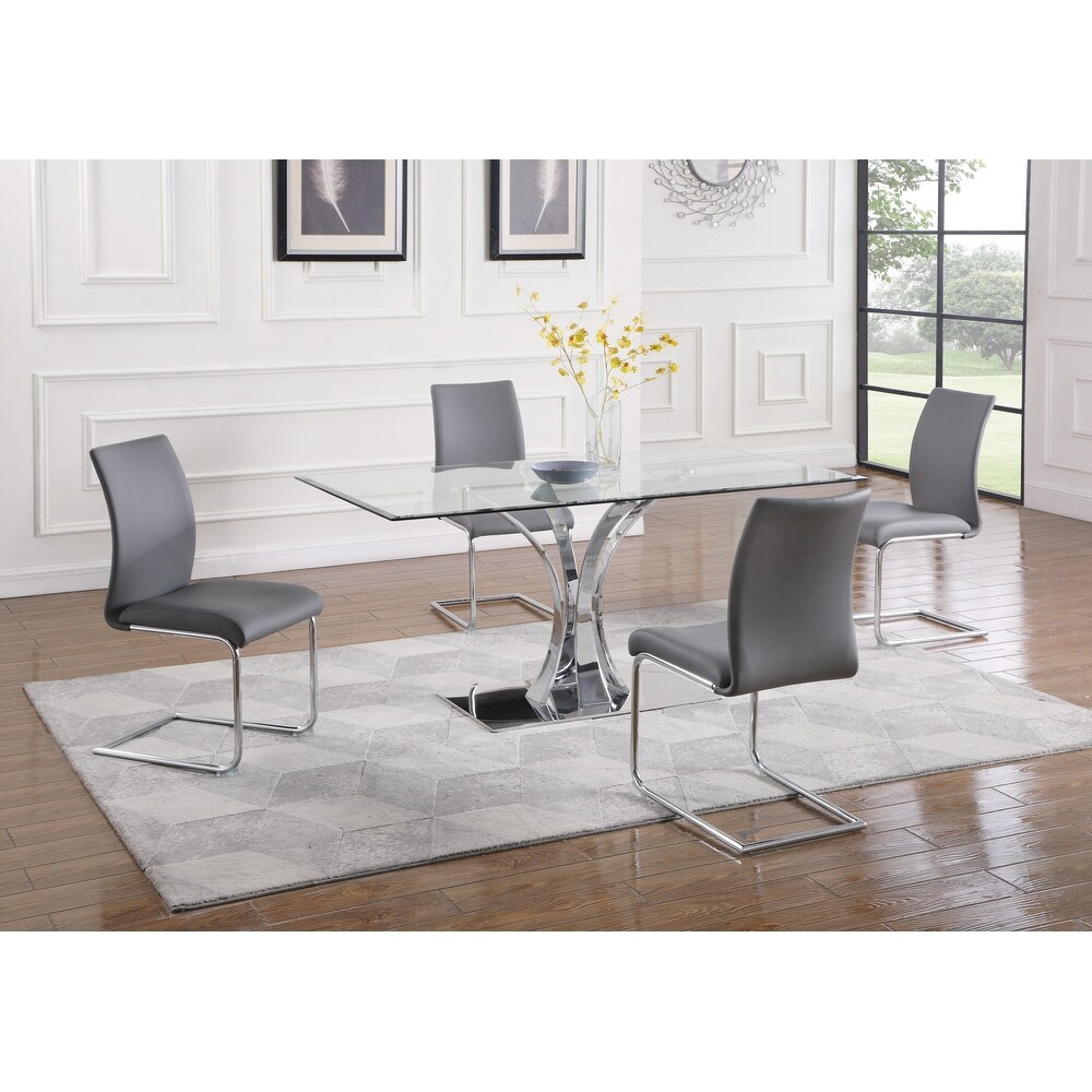 Somette Contemporary Rectangular Glass Dining Table with Steel Pedestal Base