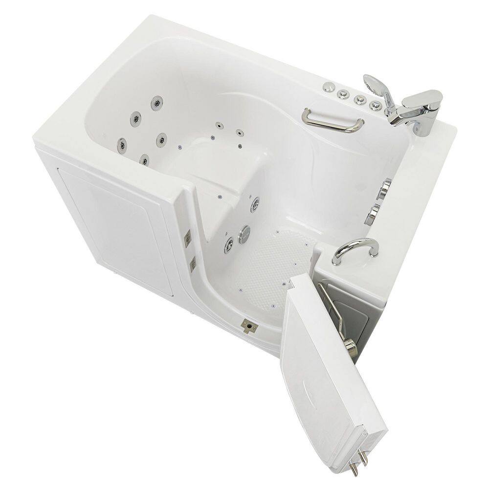 Ella Monaco 52 in. Walk-In Whirlpool and Air Bath Bathtub in White RHS Outward Door 2 PC Fast Fill Faucet 2 in. Dual Drain OA3252D2P-R