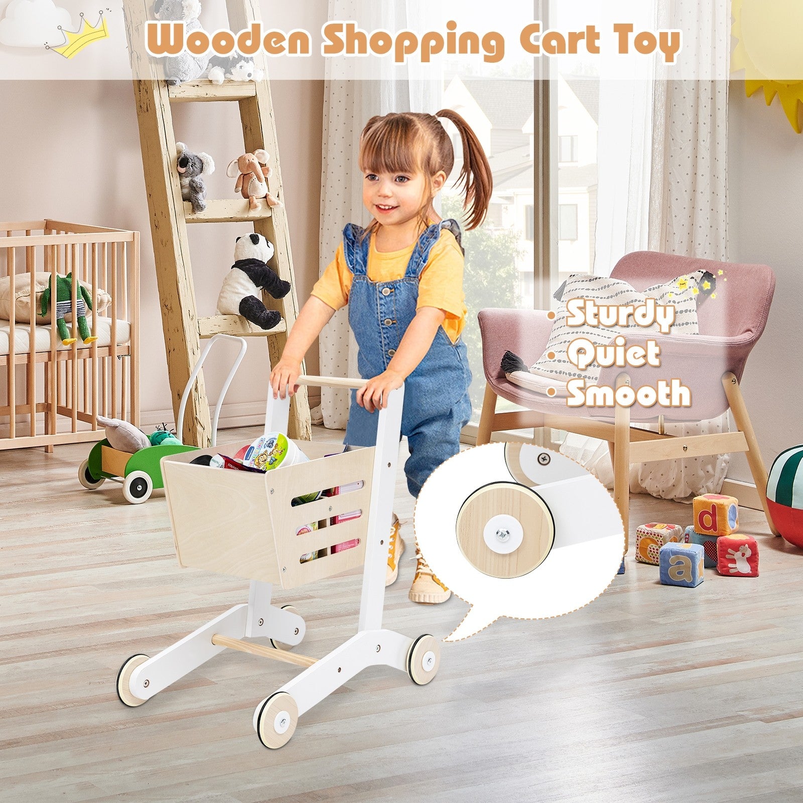 Costzon Pretend Grocery Store Playset, Supermarket Play Toy with Shopping Cart (Play Food Set are not Included)