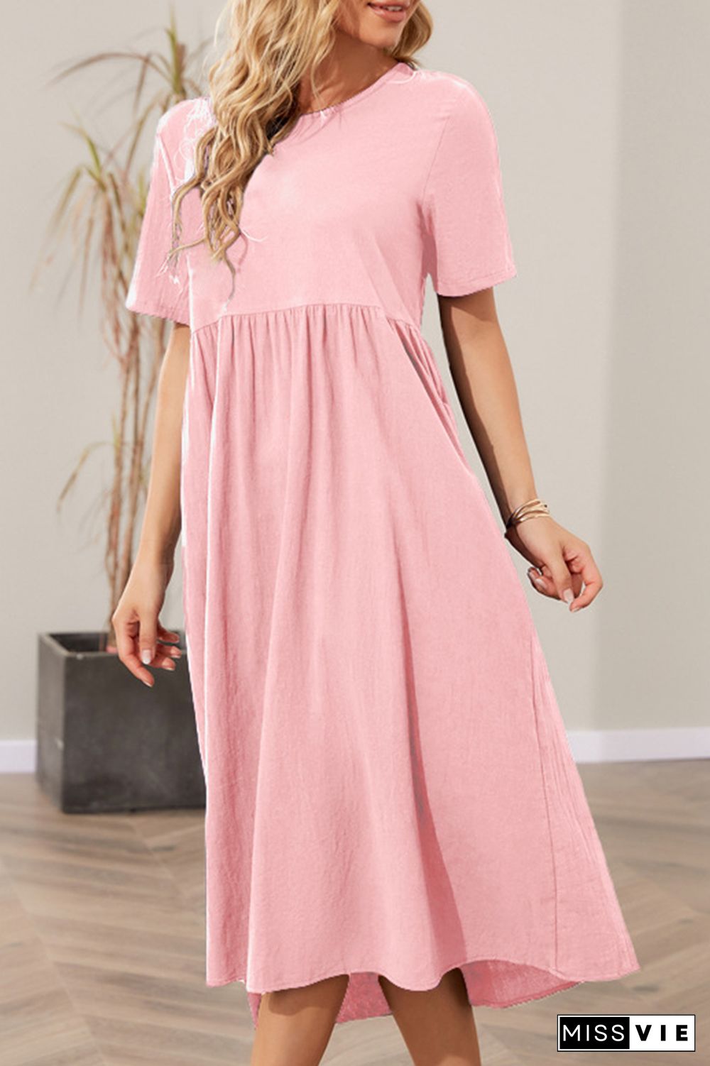 Casual Solid Split Joint O Neck A Line Dresses