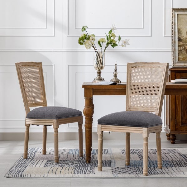 2pcs French Style Dining Chair with Square Rattan Backrest