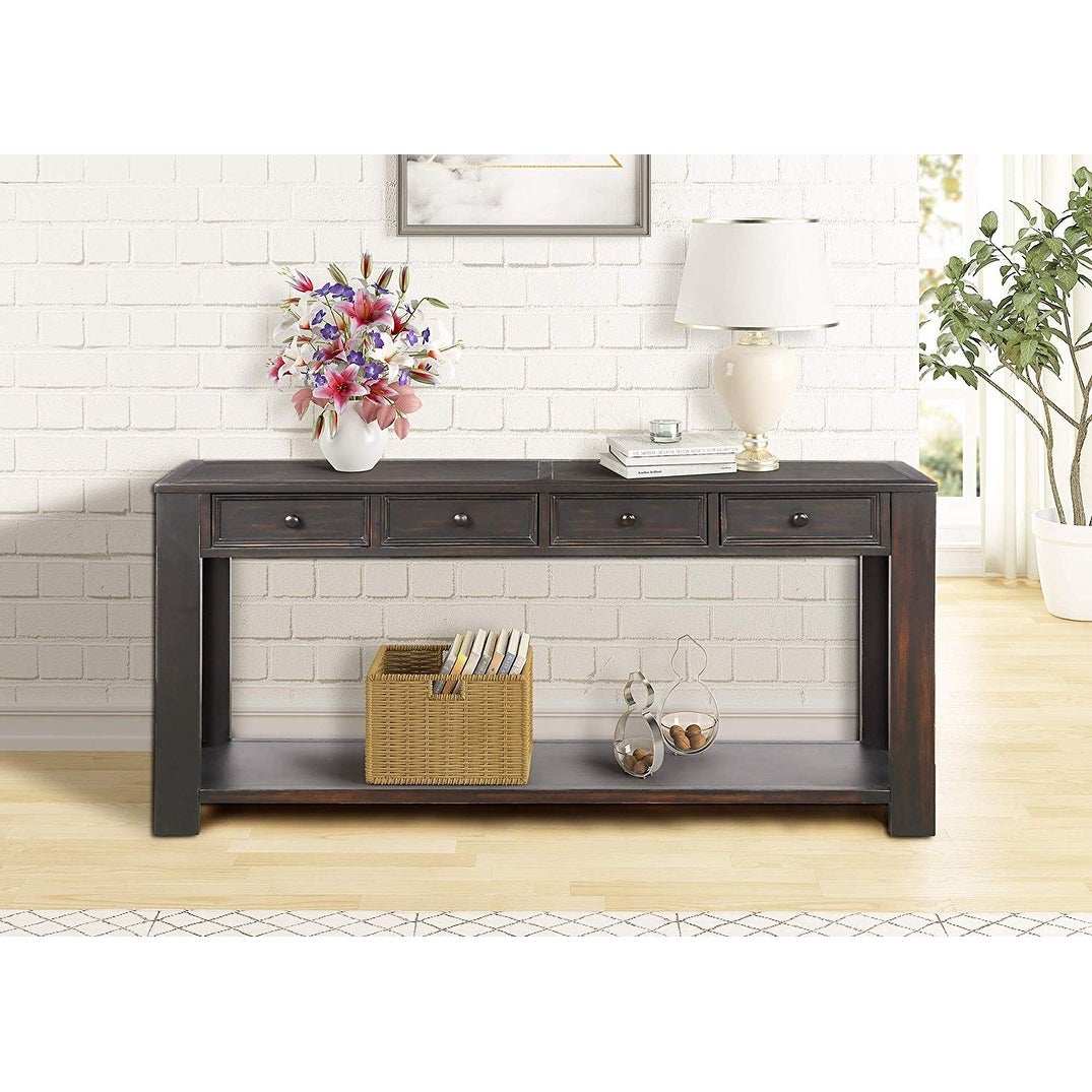 Nestfair 4-Drawer Console Table with Bottom Shelf