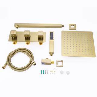 Satico 3 Handle 2-spray Shower Faucet with 10 in. Rain Shower Head 1.8GPM in Brushed Gold MBSS0020RB