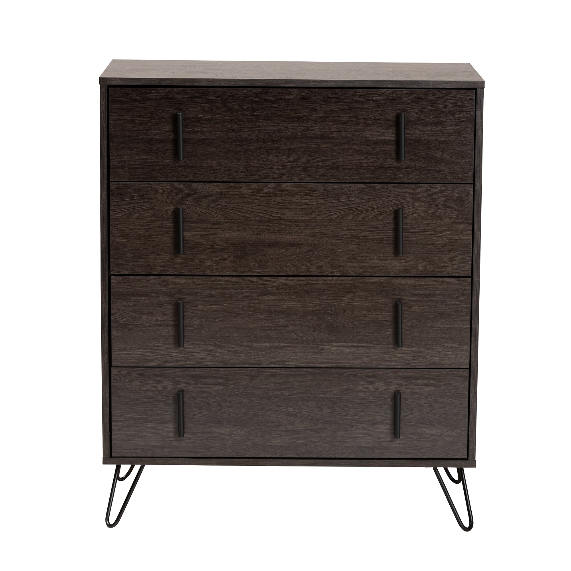 Baxton Studio Baldor Modern and Contemporary Dark Brown Finished Wood and Black Finished Metal 4-Drawer Bedroom Chest