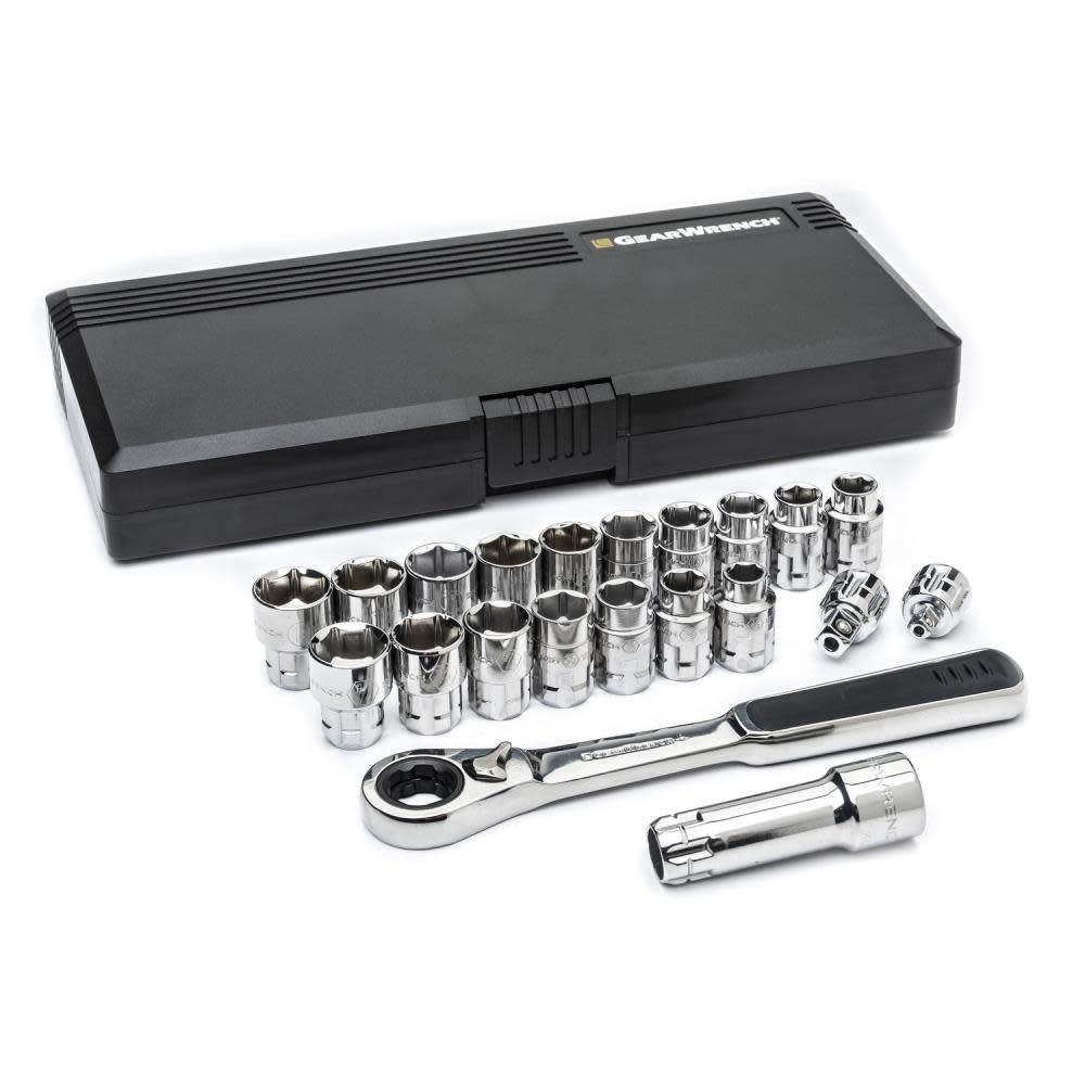 21 Pc 3/8 In. Drive SAE/Metric Pass-Thru GearRatchet Mechanics Tool Set ;