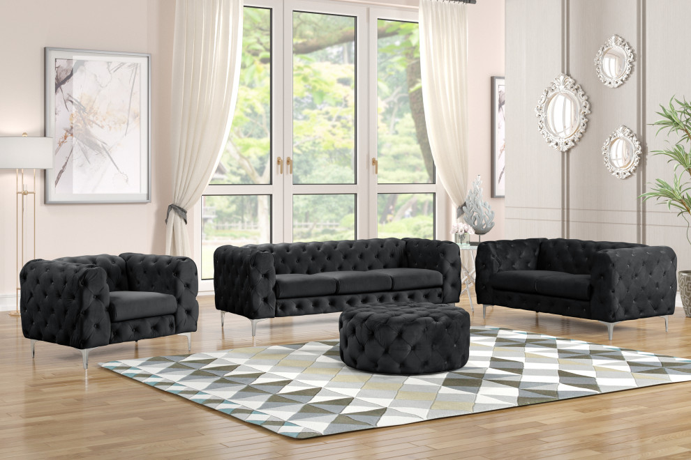 Julissa 4 Piece Velvet Living Room Set UFE   Midcentury   Living Room Furniture Sets   by US Furnishings Express  Houzz