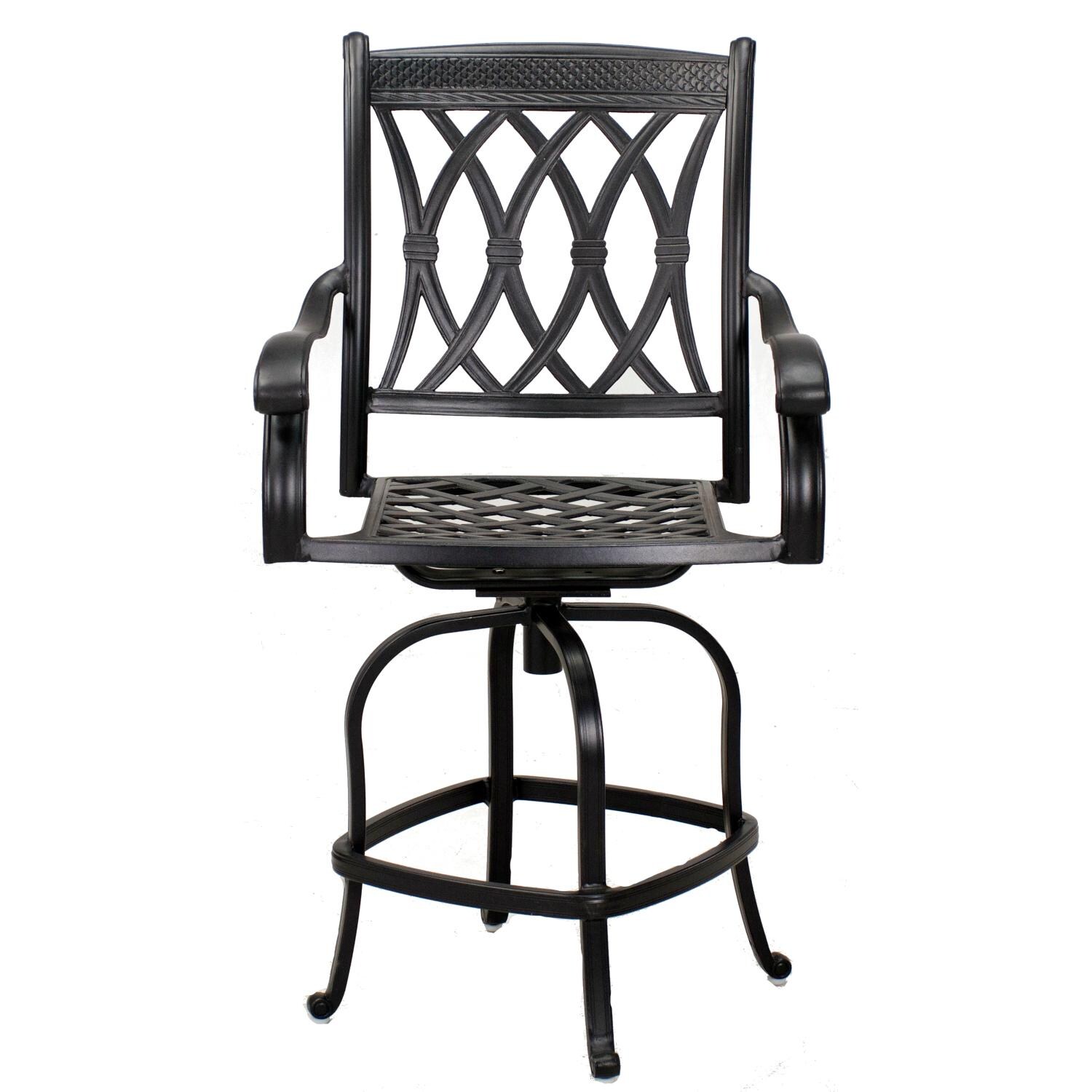 Capri 4 Piece Cast Aluminum Patio Counter Height Swivel Bar Stool Set W/ Sesame Polyester Cushions By Darlee