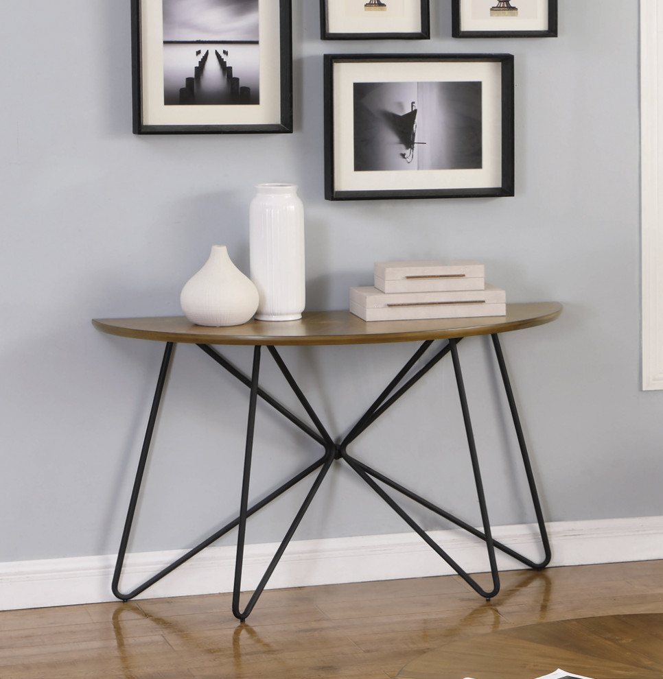 Brinnon Semicircle Sofa Table Dark Brown and Black   Modern   Console Tables   by Modon  Houzz