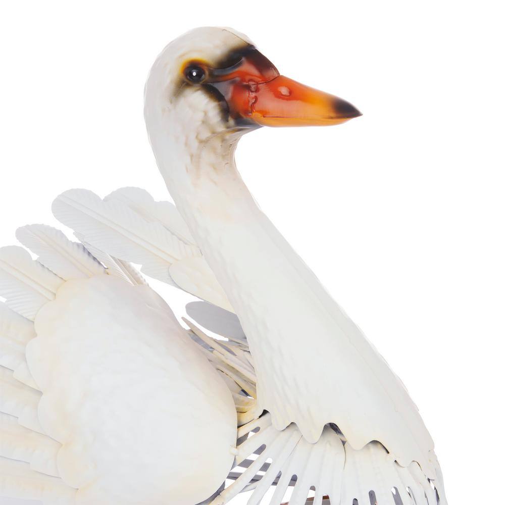 Alpine Corporation 11 in. H Indoor/Outdoor Metal White Swan Decorative Garden Statue MBG150HH