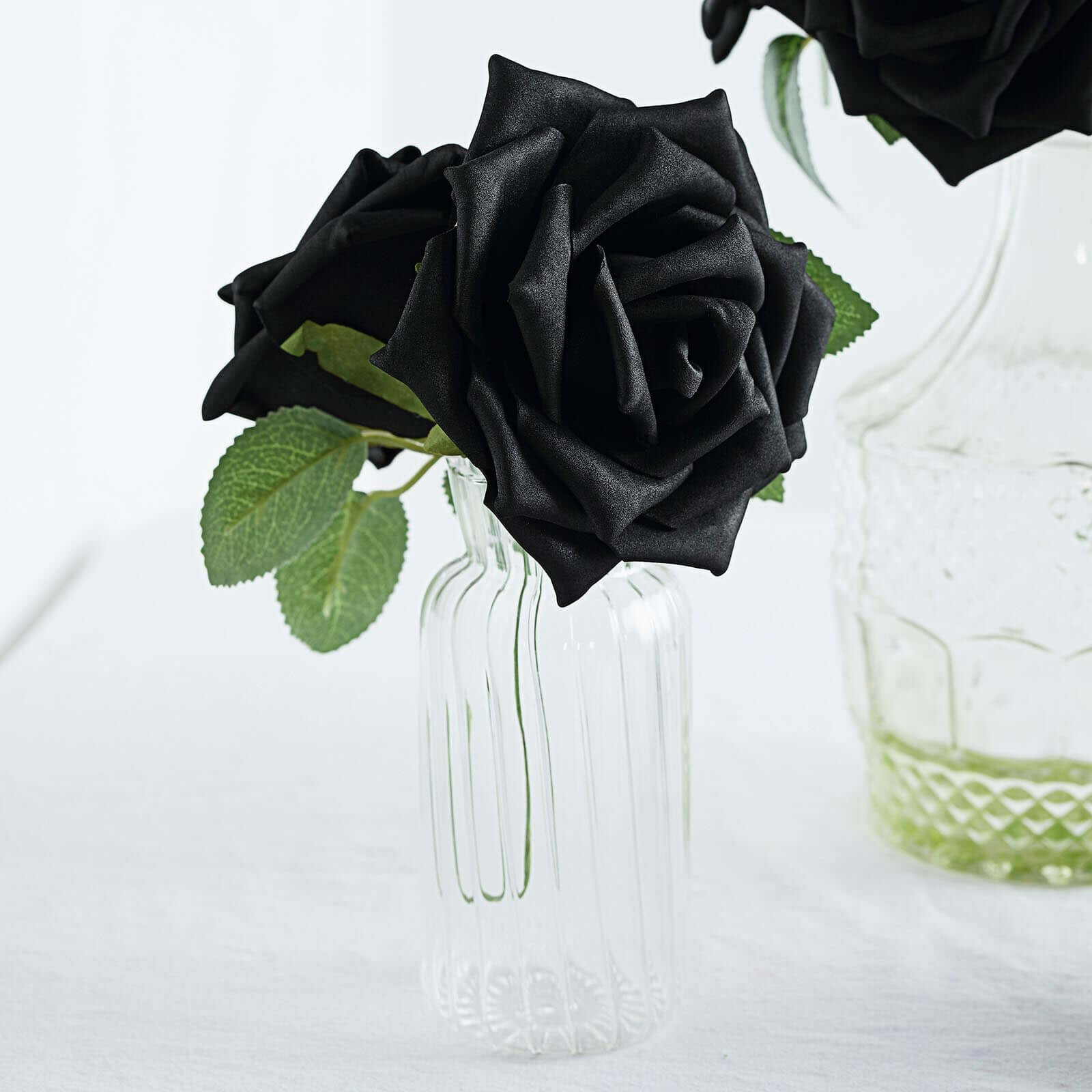 24 Roses Black Artificial Foam Flowers With Stem Wire and Leaves 5