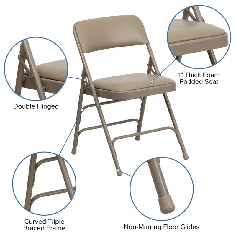 Bowery Hill 17.5'' Vinyl/Steel Metal Heavy-Duty Folding Chair in Beige