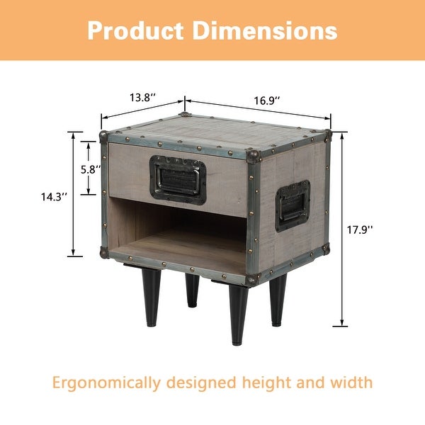 ExBrite Solid Wood End Table Gray Wash Finish