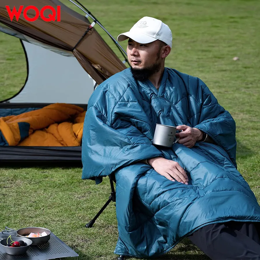 WOQI hooded insulated camping blanket  wearable cape and poncho  ultra lightweight and compact