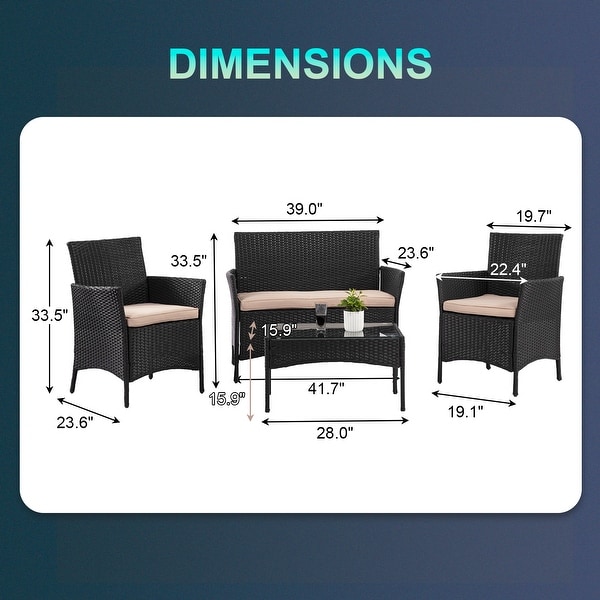 Pax Modern 4Piece Rattan Outdoor Conversation Seating Set by Furniture of America