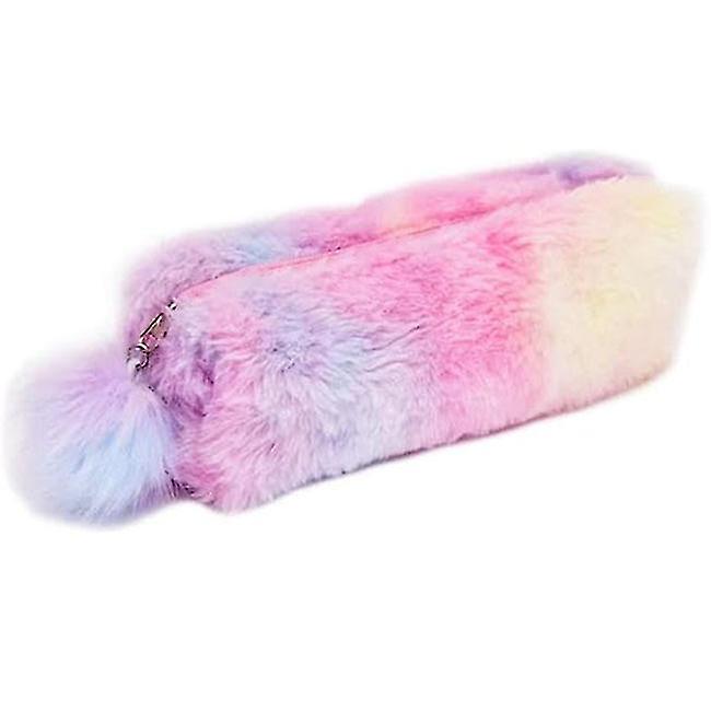 Plush Rainbow Pencil Case For Girls Fluffy Pencil Case