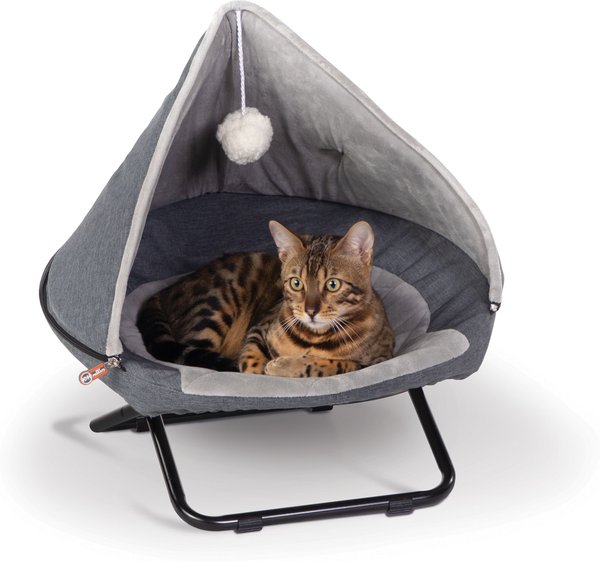 KandH Pet Products 19-in Hooded Elevated Cozy Cat Bed， Gray， Small