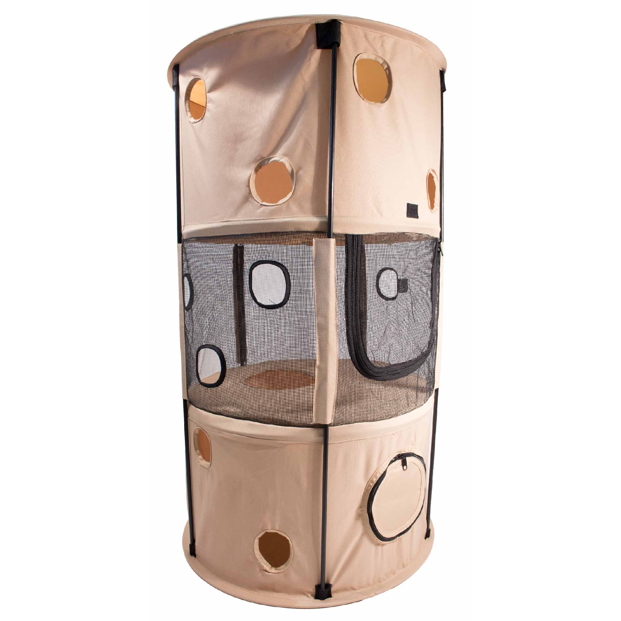 Pet Life Khaki Climbertree Circular Obstacle Play-Active Travel Collapsible Travel Cat House， 12