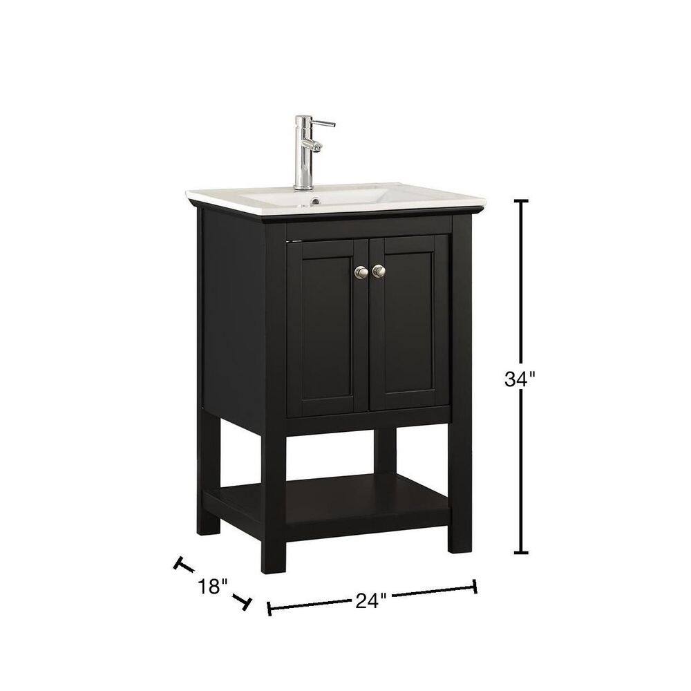 Fresca Bradford 24 in. W Traditional Bathroom Vanity in Black with Ceramic Vanity Top in White with White Basin FVNHD0104BL-CMB