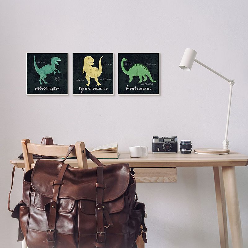 Stupell Home Decor Dinosaur Facts Canvas Wall Art 3-piece Set