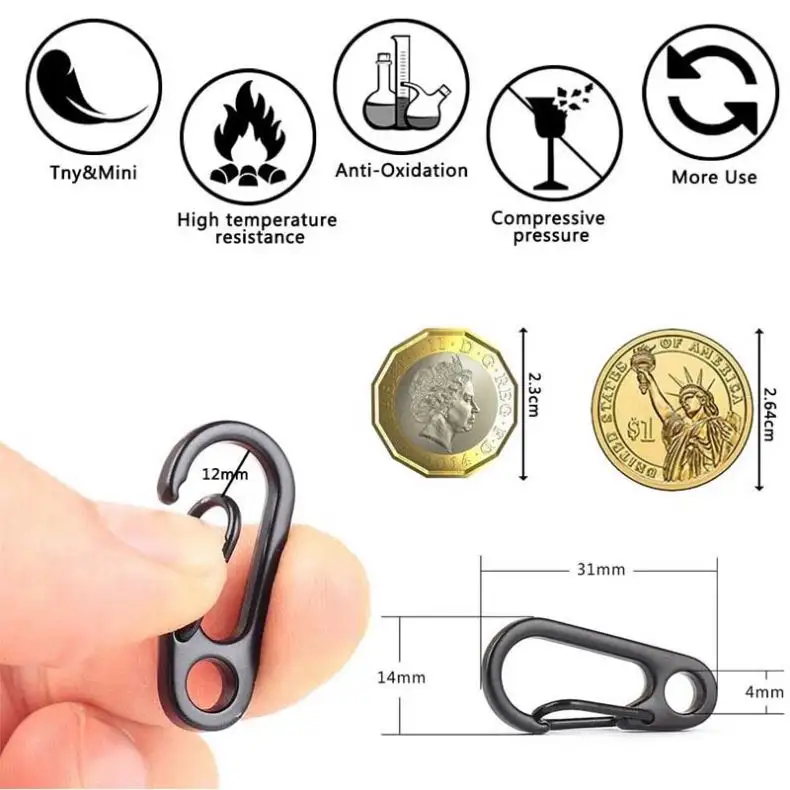 5Pcs/Lot Mini Carabiner Clips Tiny oy Spring Snap Hook Keychain Clasps EDC Small Hanging Buckle for Backpack Camping Bottle