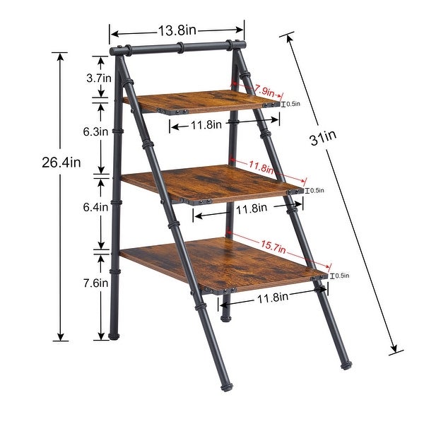 Industrial 3-Tier Ladder Shelf， Leaning Open Wood Storage Shelfing Rack