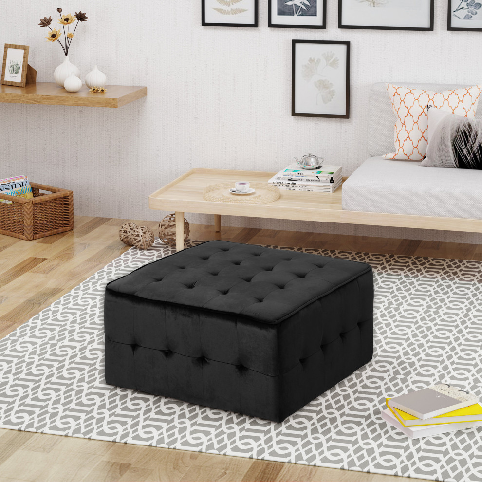 GDF Studio Justin Glam Tufted Velvet Ottoman   Transitional   Footstools And Ottomans   by GDFStudio  Houzz