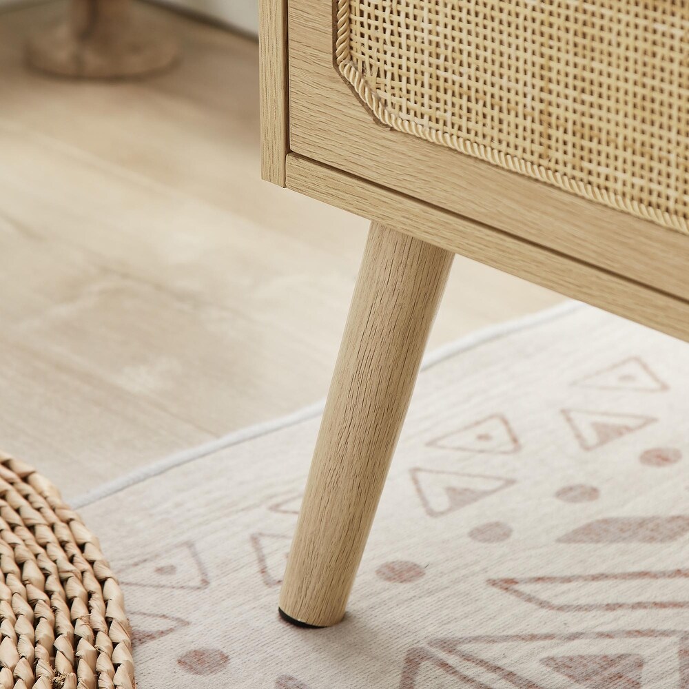 Natural Handmade Rattan Nightstand with Socket 2PC