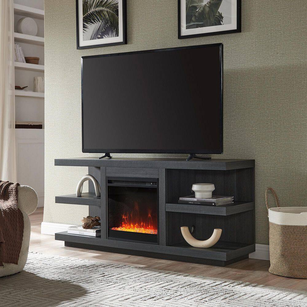 MeyerCross Maya Rectangular Charcoal Gray TV Stand with Crystal Fireplace For TV's up to 65 in. TV1725