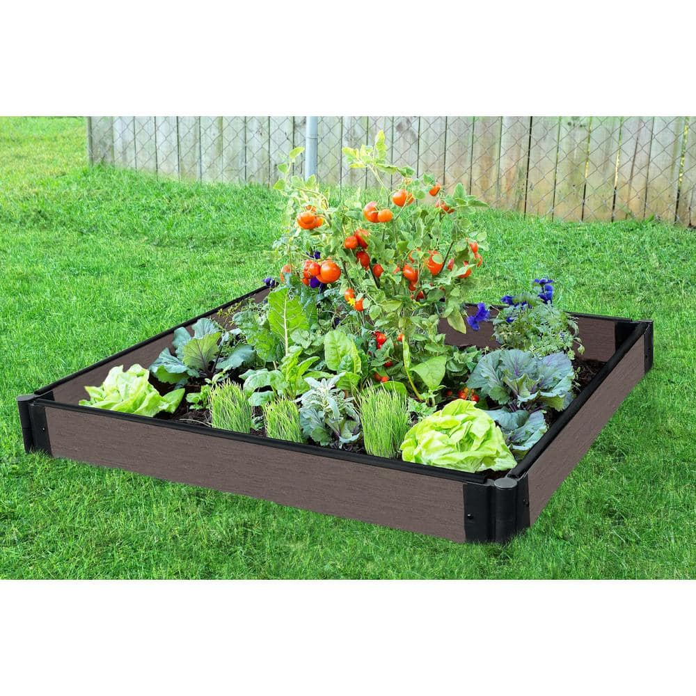 Frame It All One Inch Series 4 ft. x 4 ft. x 5.5 in. Weathered Wood Composite Raised Garden Bed 300001425