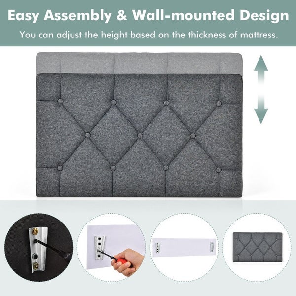 Linen Fabric Wall-mounted Upholstered Headboard - - 36292946