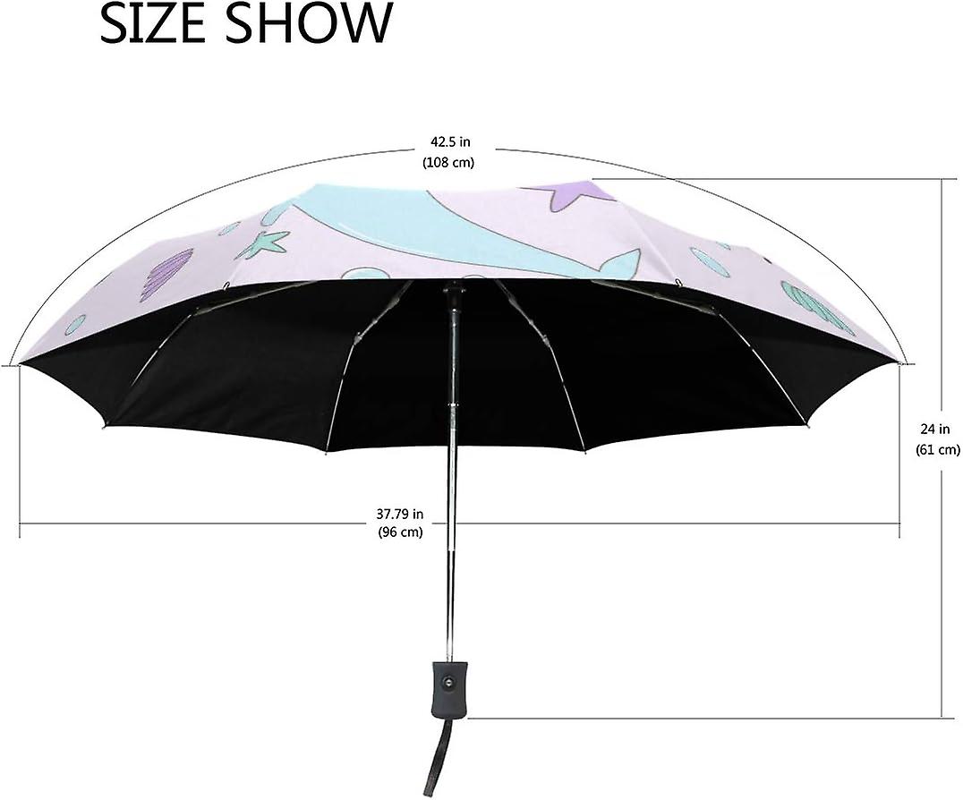 Travel Umbrella Automatic Windproof Foldable Umbrella Mermaids Sea Star Flowers