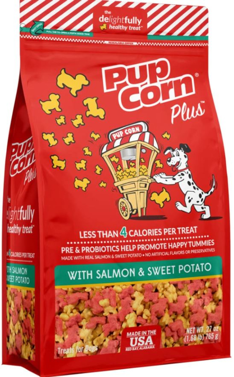 Pupcorn Plus Salmon and Sweet Potato Flavored Dog Treats， 27oz. Bag