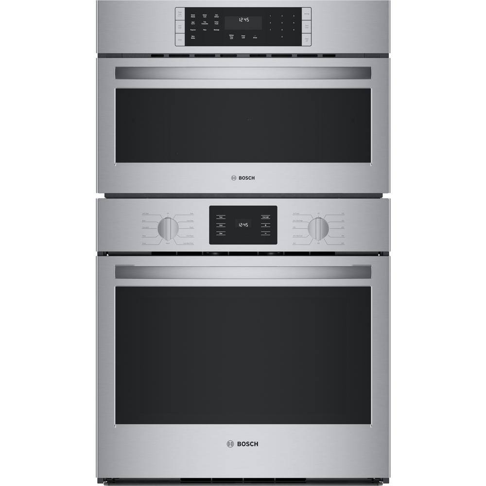 Bosch 500 Series 30 in. Double Electric Convection Wall Oven Self-Clean with Speed Cook Built-In Microwave in Stainless Steel HBL5754UC