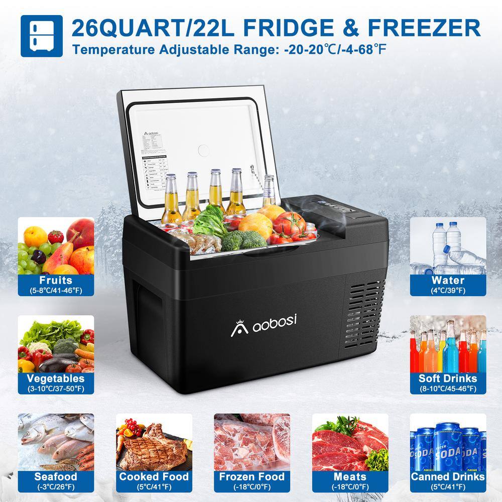 Aaobosi 25 in. 2.4 cu. ft. Mini Refrigerator in Black with Wi-Fi App Control Car Fridge UL-C22HDW