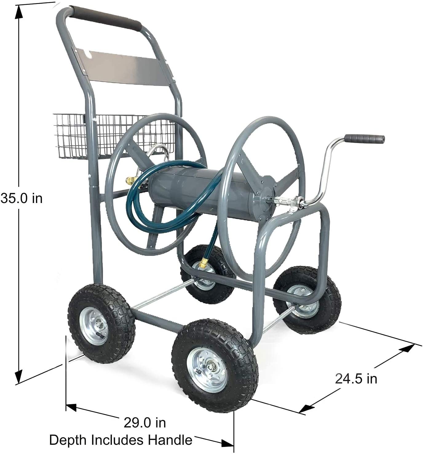 Ashman Online， Garden Hose Reel Cart - 4 Wheels Portable Garden Hose Reel Cart with Storage Basket.