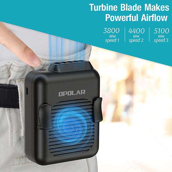 6000mah Waist Clip Fan With 23h Working Time， Portable Hands-free Belt Fan， Body Fan With 3-speed， Strong Airflow For T-shirts， Jacket， Clothes， Fishi