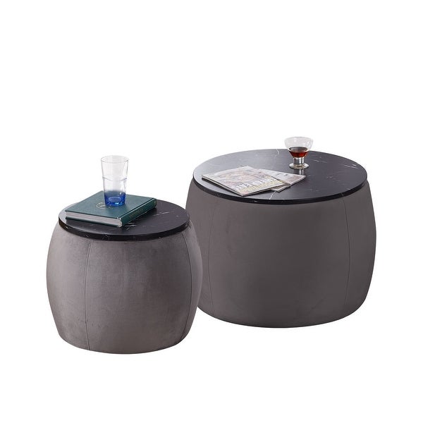 Set Of 2 End Table with Storage with Reversible Lid Tray