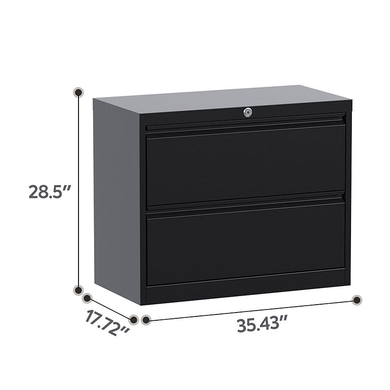 AOBABO 35 Inch Locking 2 Drawer Metal Office Storage Filing Cabinet， Black