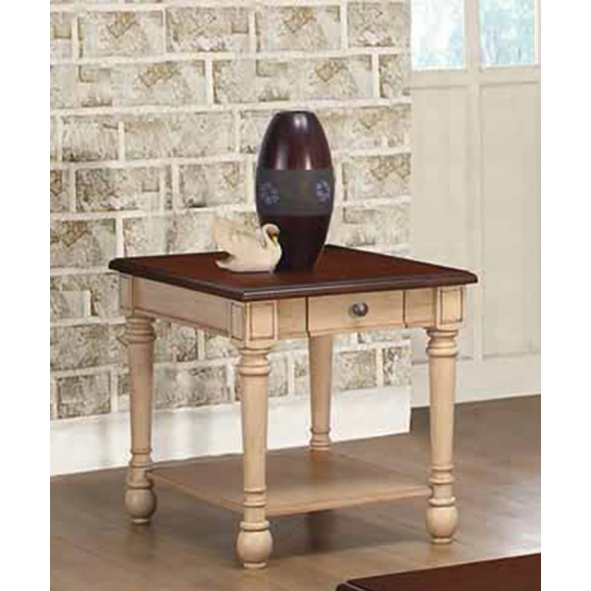 Madeleine Antique White Transitional Wood End Table