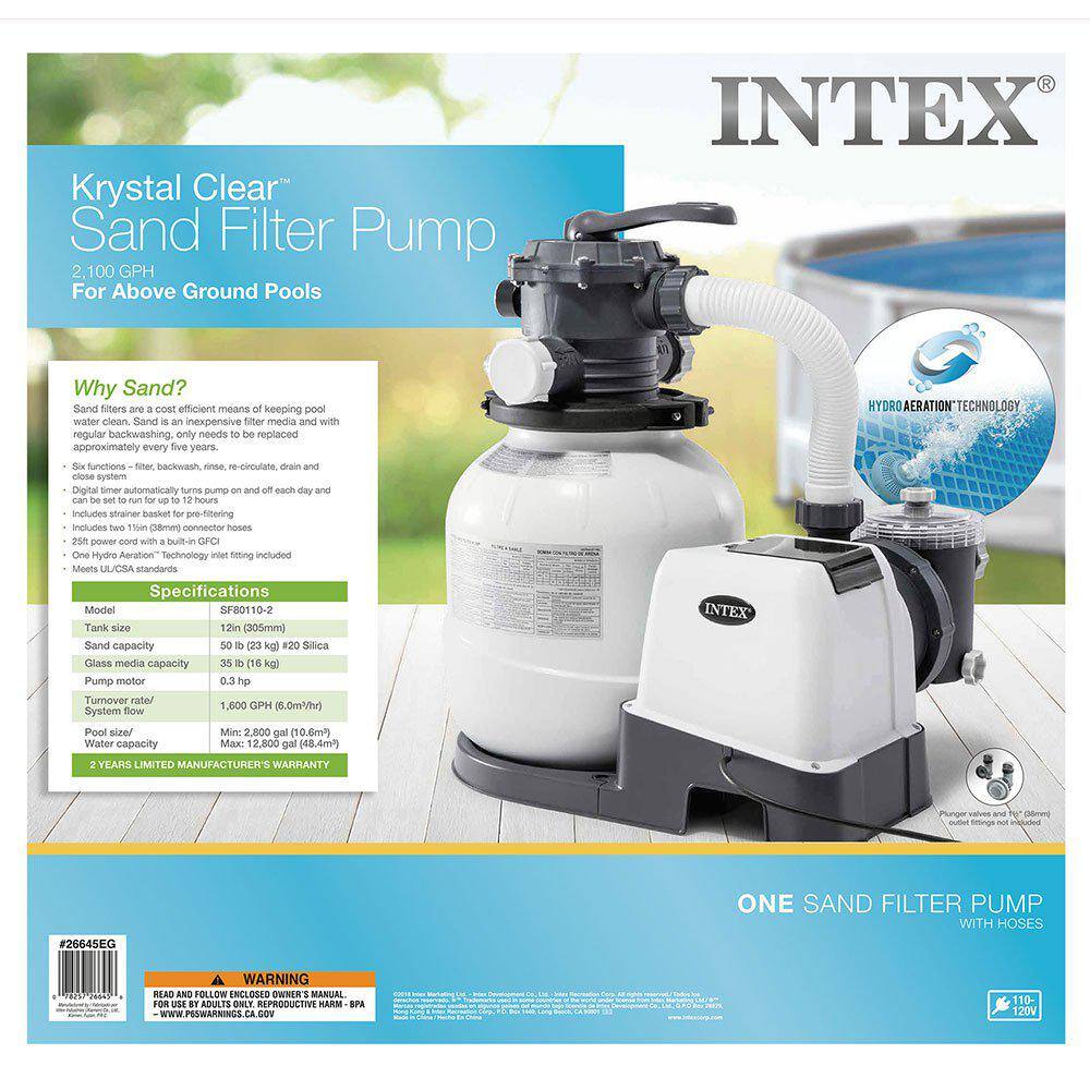 Intex 2100 GPH Above Ground Pool 60 sq. ft. Sand Filter Pump with Deluxe Pool Maintenance Kit 26645EG + 28003E