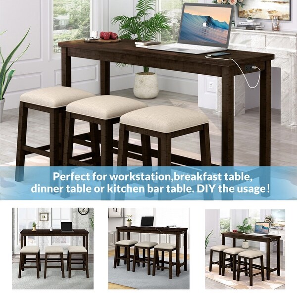 4 piece counter height bar table cover socket and fabric stools， country bar dining set