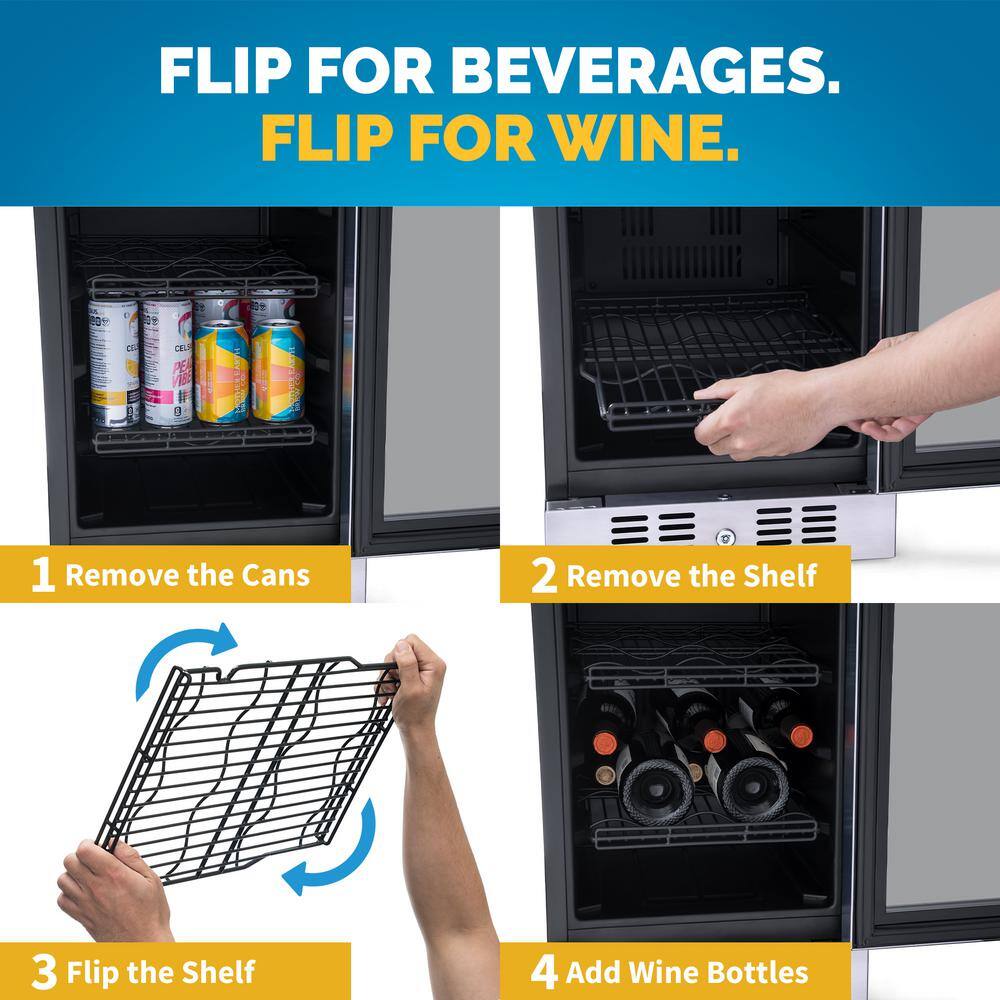 NewAir 15 in. FlipShelf 33 Wine Bottles  80 Cans Built-in Beverage and Wine Cooler in Stainless Steel with Reversible Shelves NWB060SS00