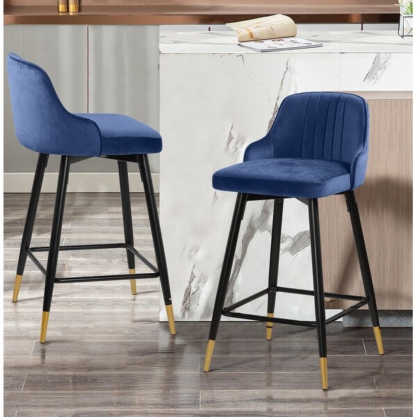 Velvet Upholstered Swivel Bar Stool or Counter Stool with Low Back (Set of 2)