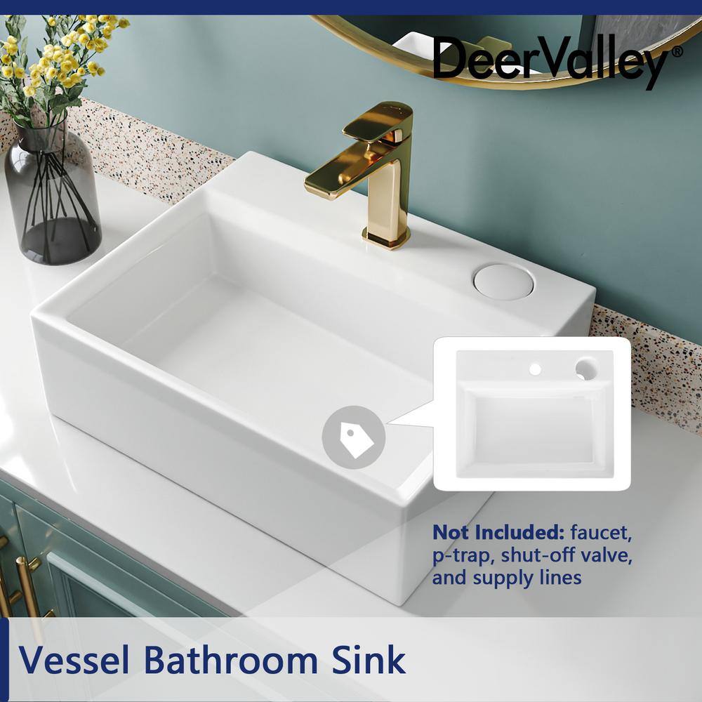 DEERVALLEY Apex White Ceramic Rectangular Vessel Bathroom Sink not Included Faucet with Pop-up Drain DV-1V0046