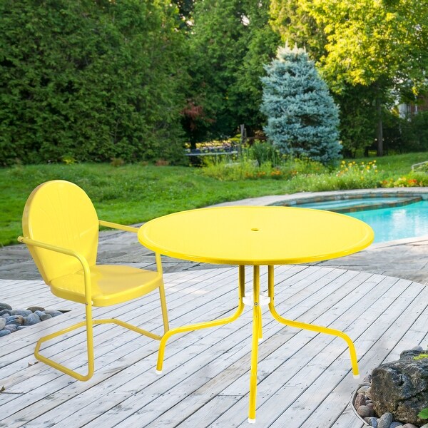 39.25-Inch Outdoor Retro Metal Tulip Dining Table， Yellow