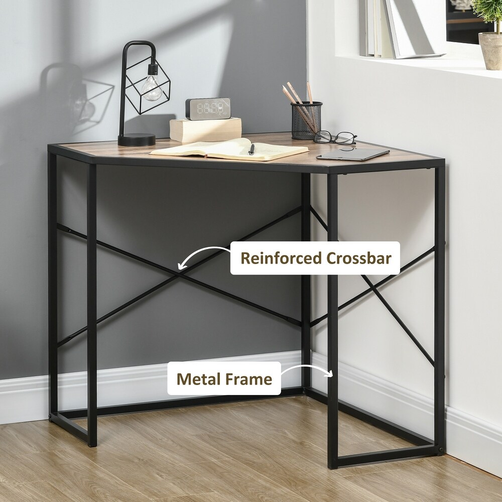 HOMCOM Corner Computer Desk with Steel Frame for Small Spaces  Writing Desk for Workstation