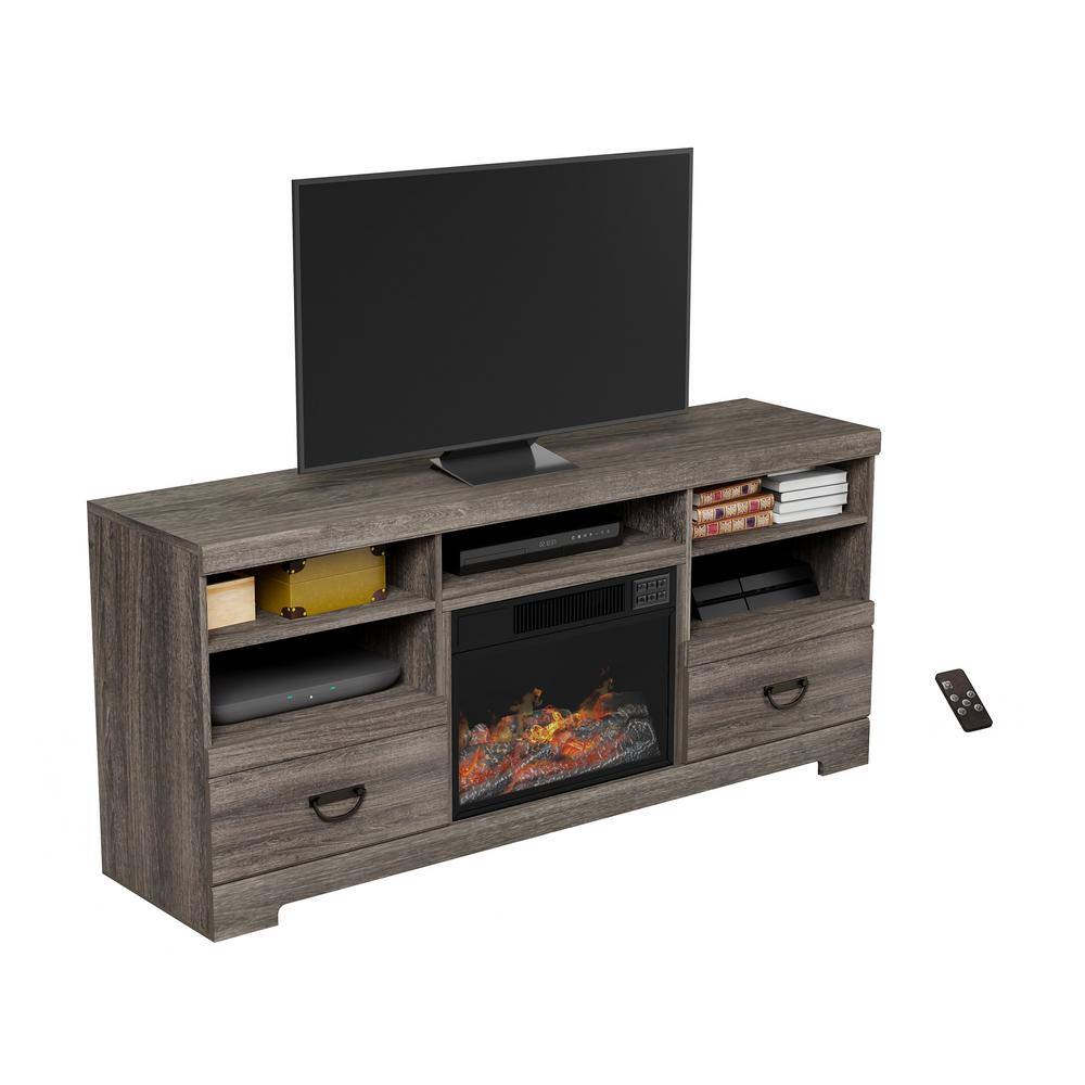 Northwest 65 in. Freestanding Electric Fireplace TV Stand Console in Woodgrain Black-Brown HW0200157