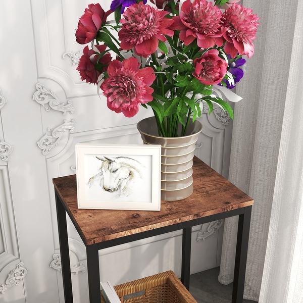 2-tier End Table Industrial Side Table Nightstand with Durable Metal Frame Coffee Table with Mesh Shelves